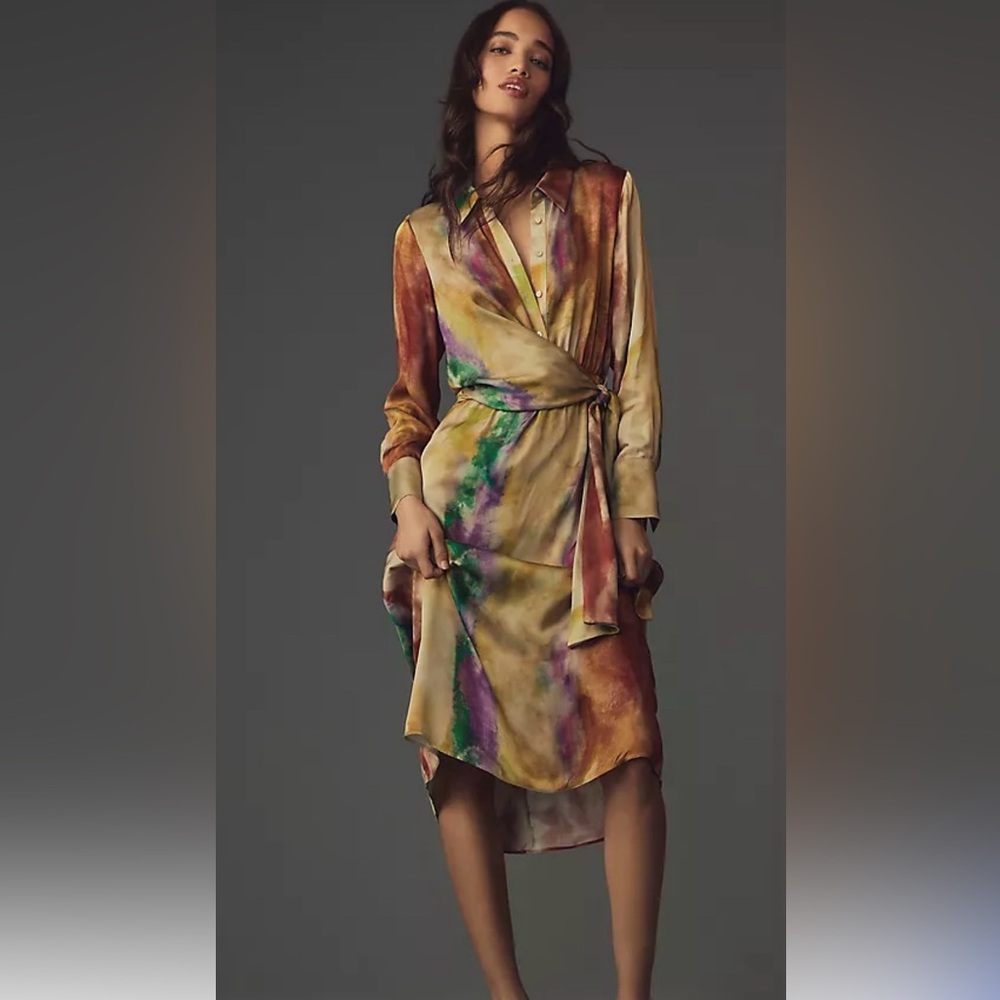 Anthropologie Silk Multicolor Long Sleeve Dress • NWT